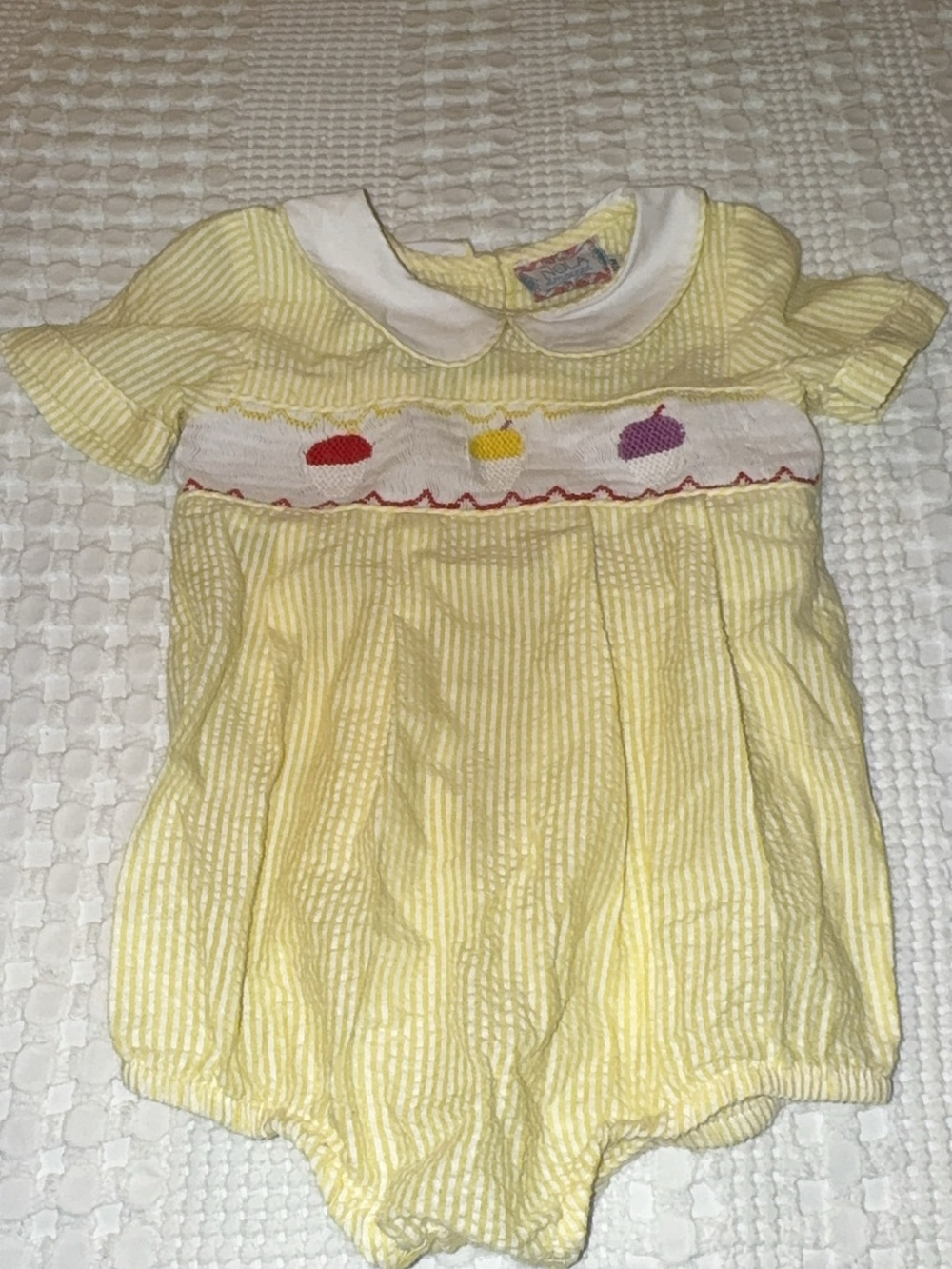Yellow Seersucker Baby Romper with snowcones Smocking